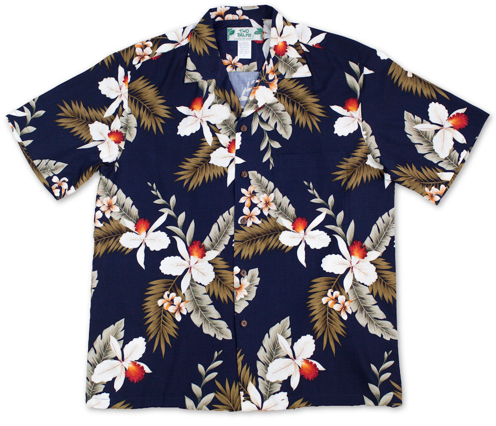 Hawaiian Orchid Navy – Two Palms Aloha Wear Manufacturer