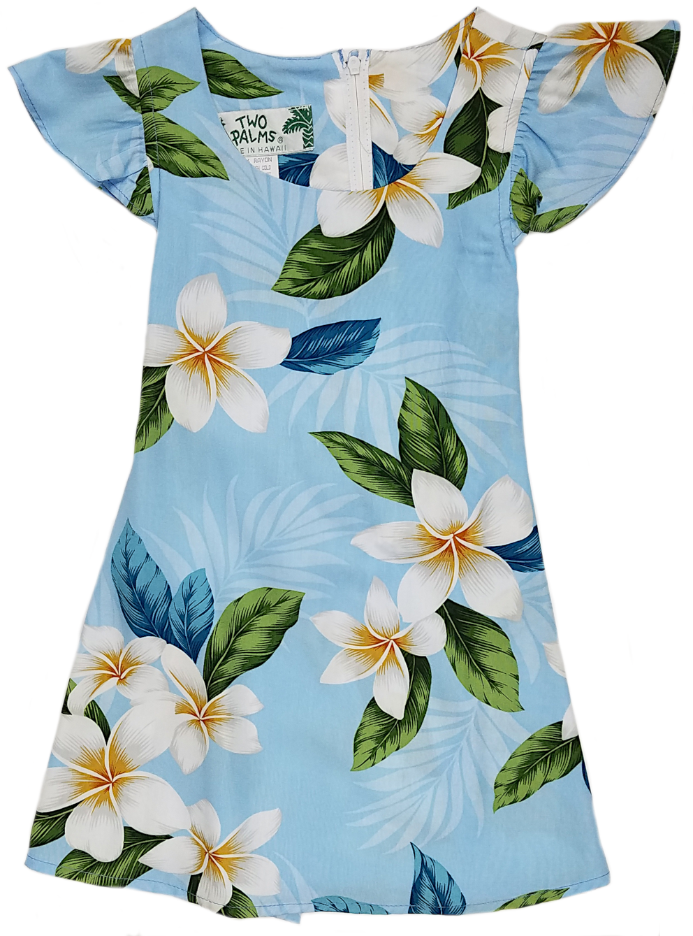 Girls Hawaiian Dress Plumeria Sky Light Blue